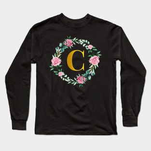 Floral Initial Wreath Monogram letter C Long Sleeve T-Shirt